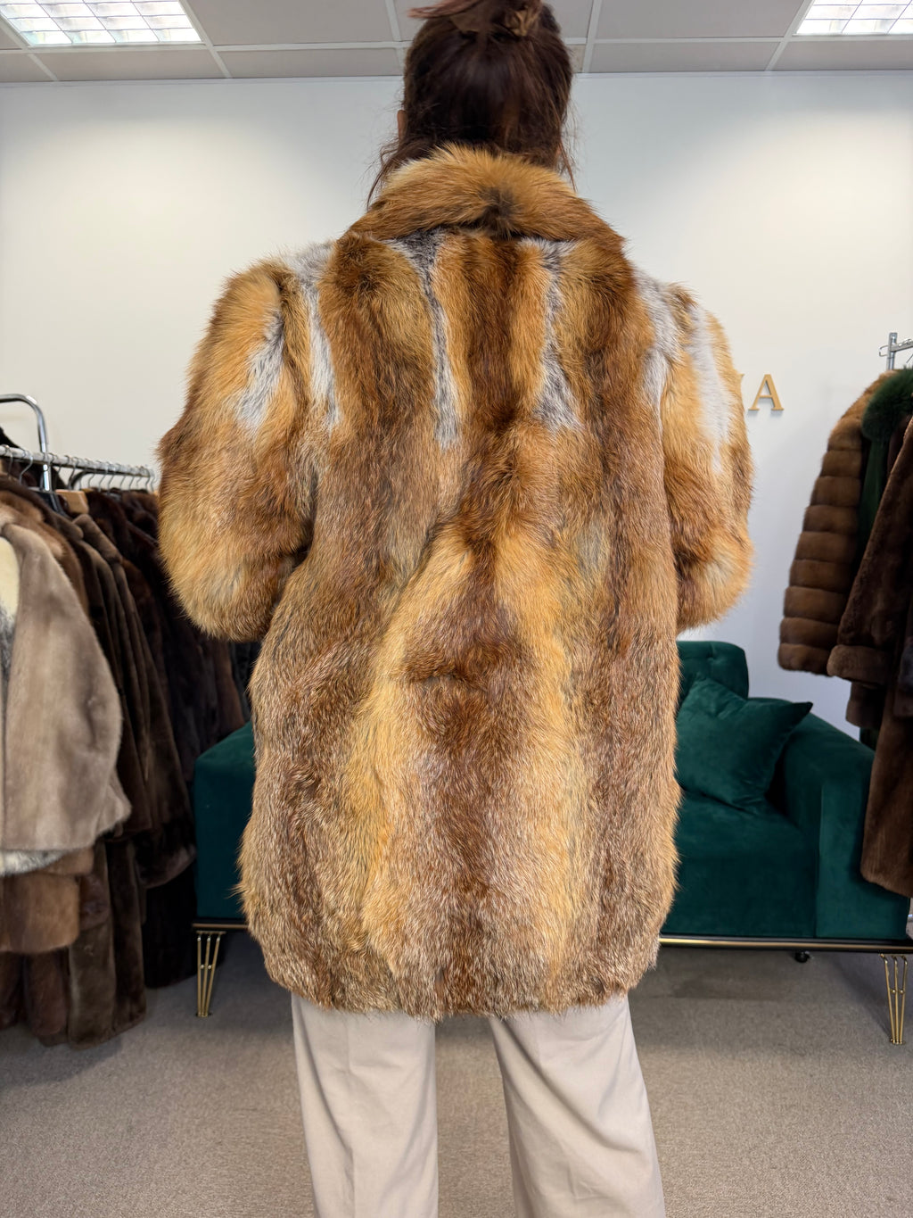 Red Fox Fur Jacket, Medium, Fluffy & Soft
