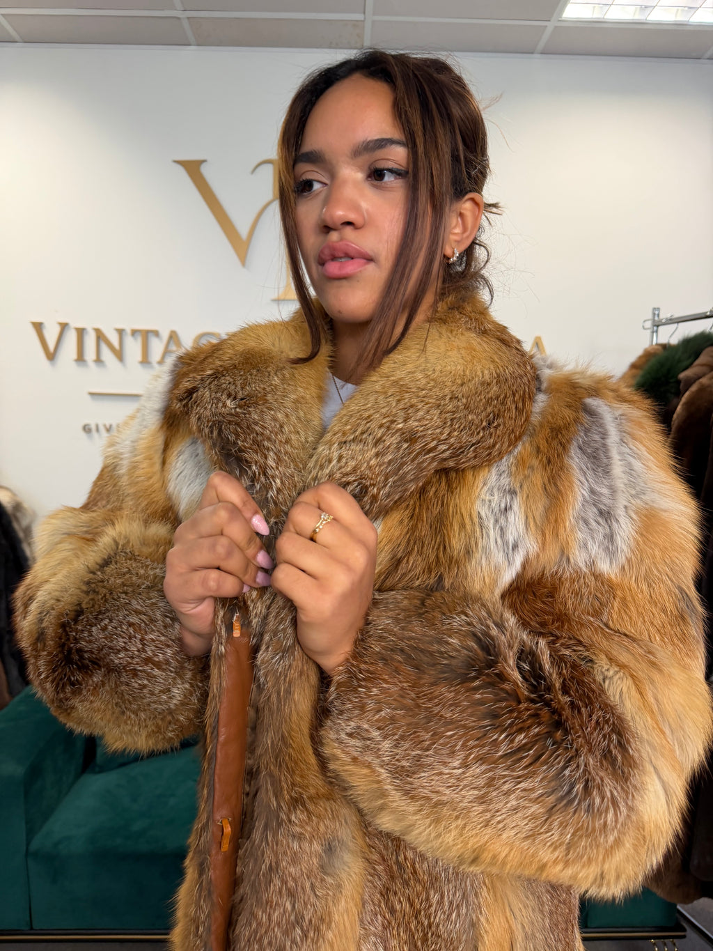 Red Fox Fur Jacket, Medium, Fluffy & Soft