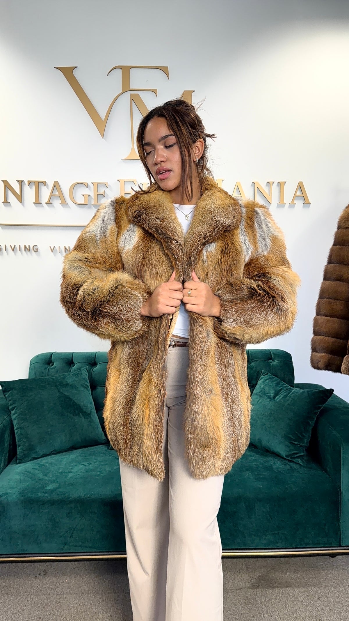 Red Fox Fur Jacket, Medium, Fluffy & Soft