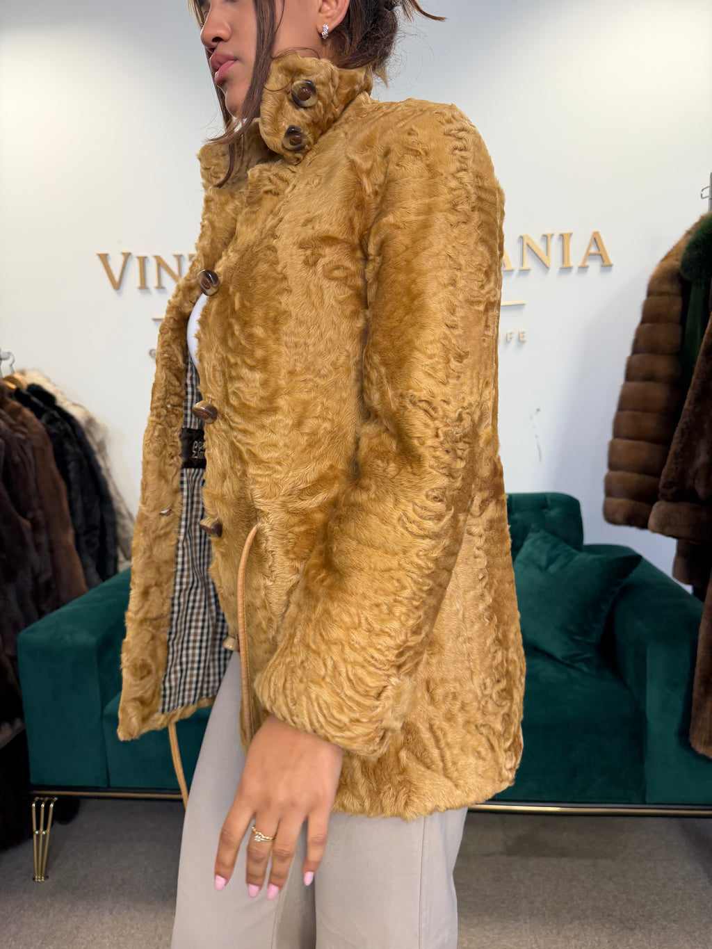 Golden Astrakhan Lamb Nappa Jacket, Medium, Designer
