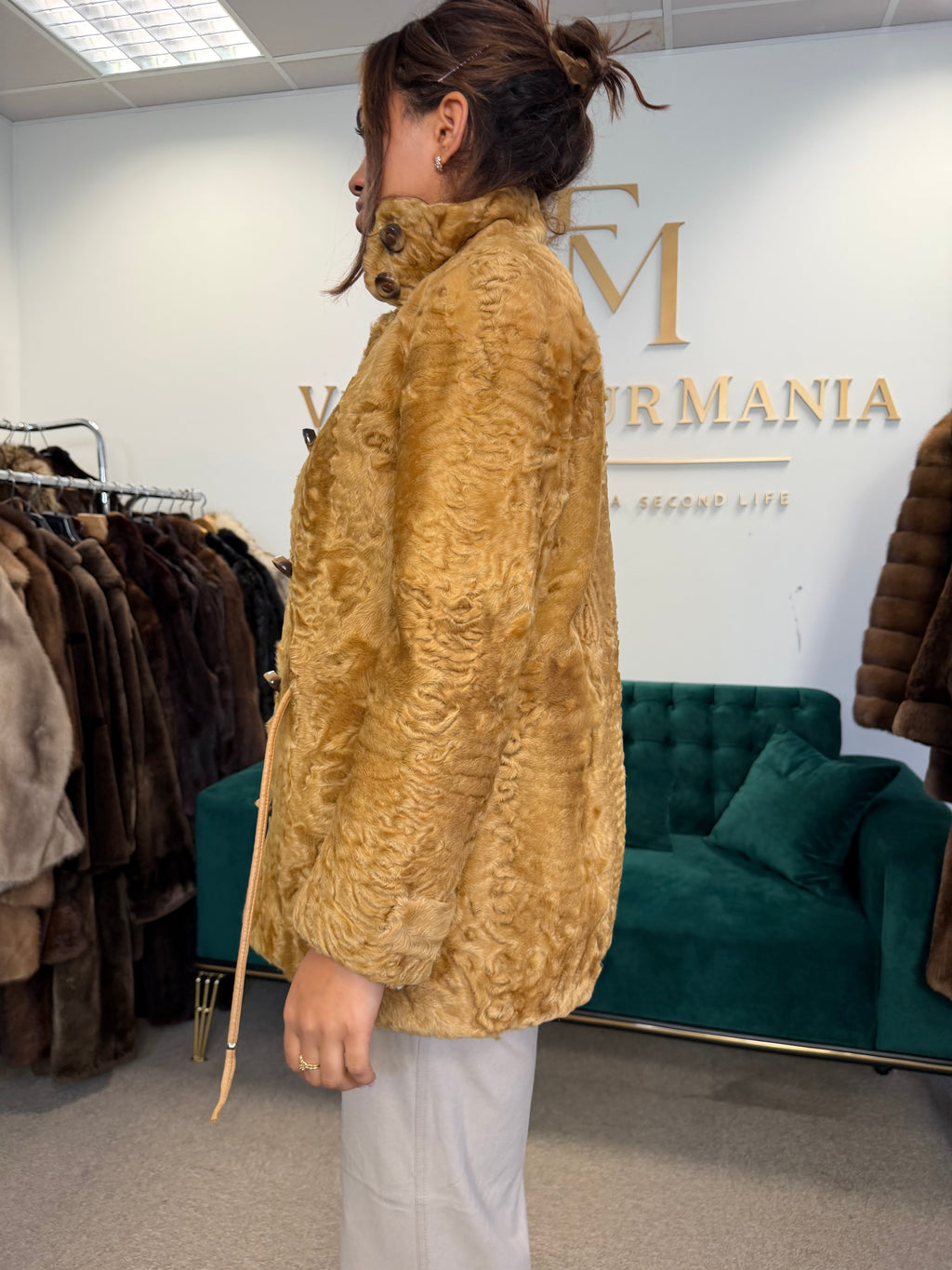 Golden Astrakhan Lamb Nappa Jacket, Medium, Designer