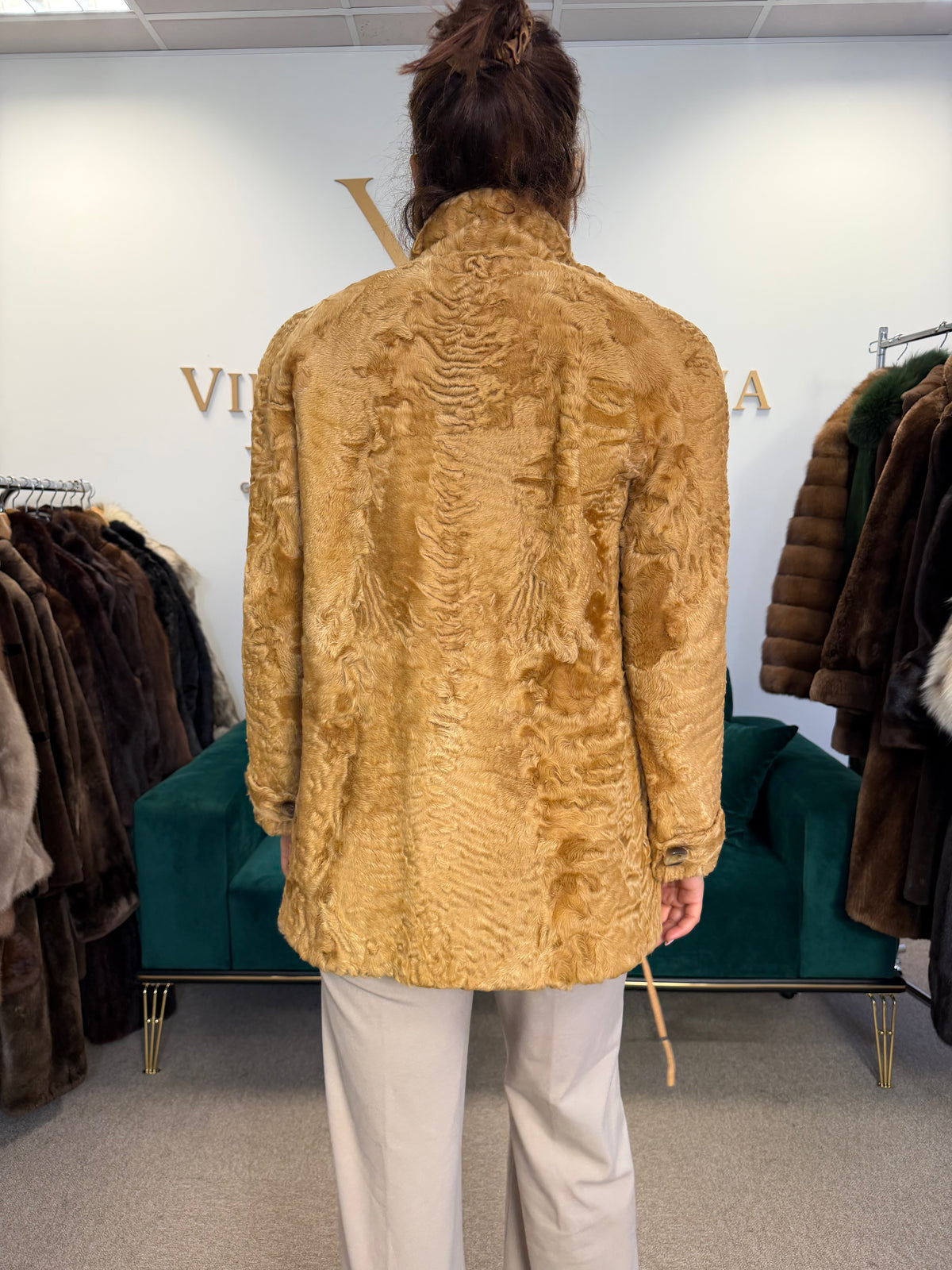 Golden Astrakhan Lamb Nappa Jacket, Medium, Designer