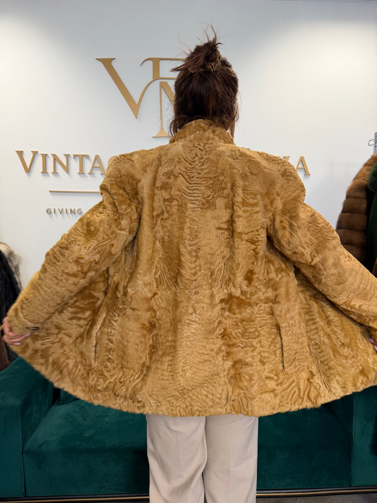 Golden Astrakhan Lamb Nappa Jacket, Medium, Designer