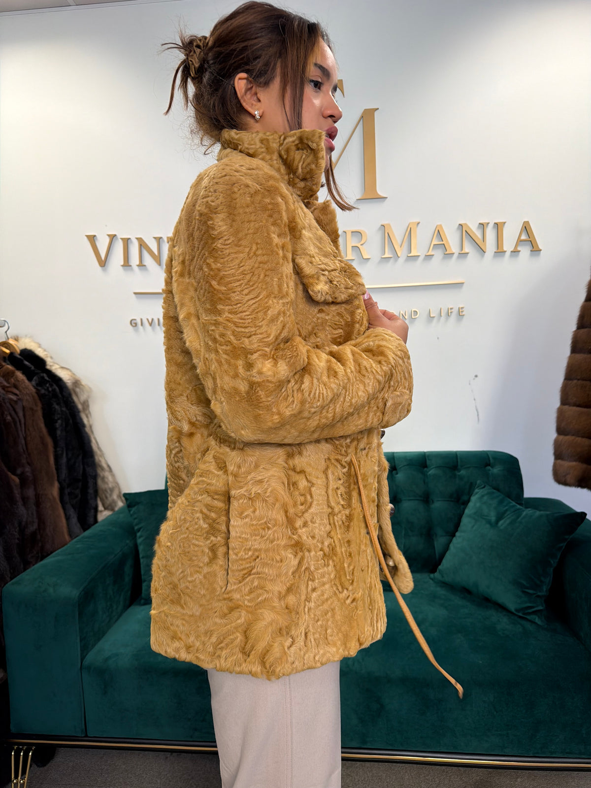 Golden Astrakhan Lamb Nappa Jacket, Medium, Designer
