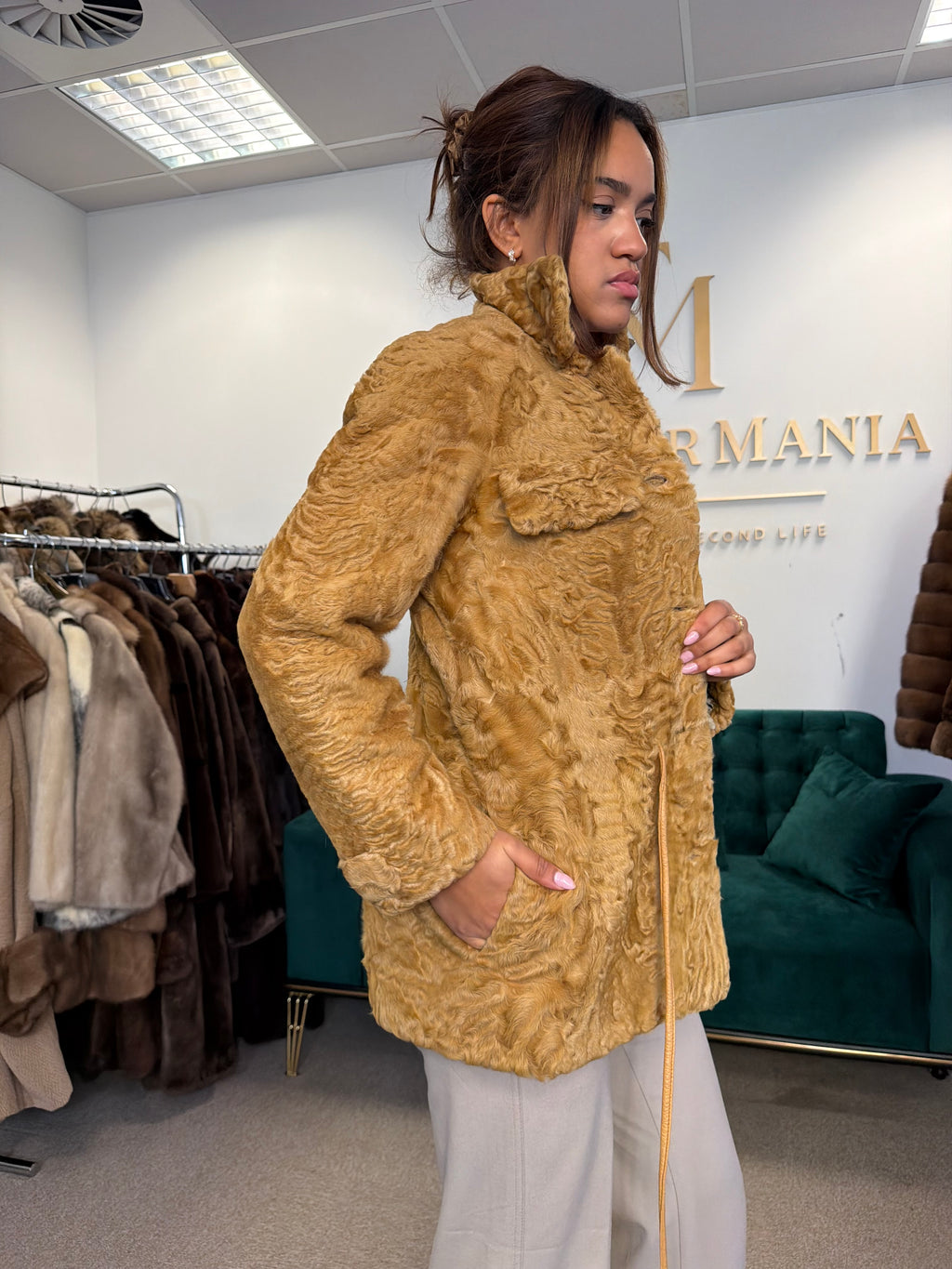 Golden Astrakhan Lamb Nappa Jacket, Medium, Designer
