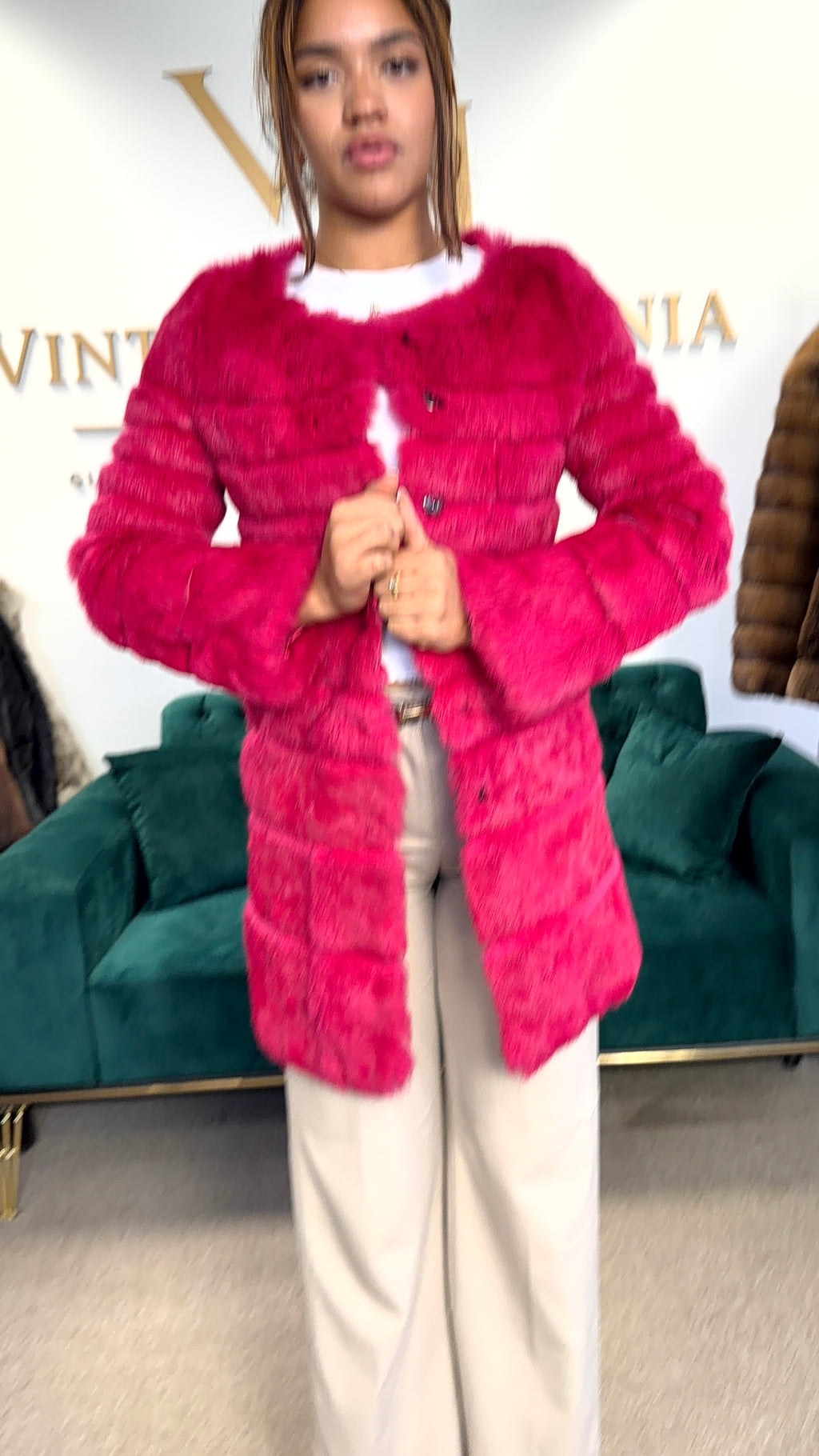Pink Rabbit Fur Jacket, Small, Light