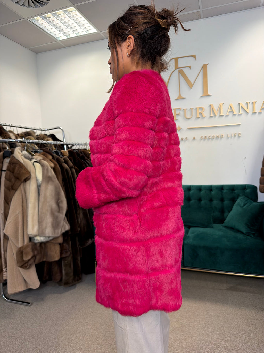 Pink Rabbit Fur Jacket, Small, Light