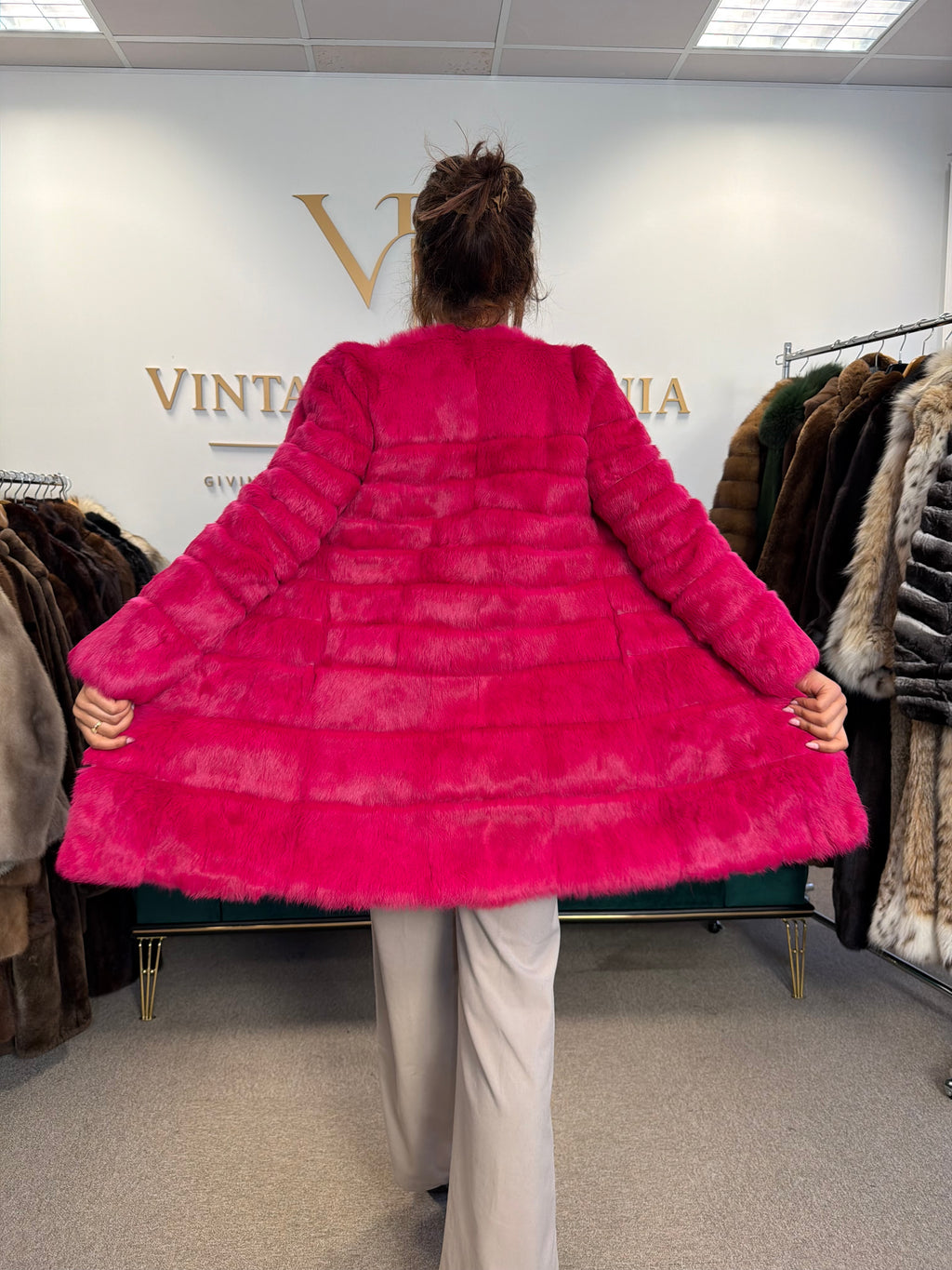 Pink Rabbit Fur Jacket, Small, Light
