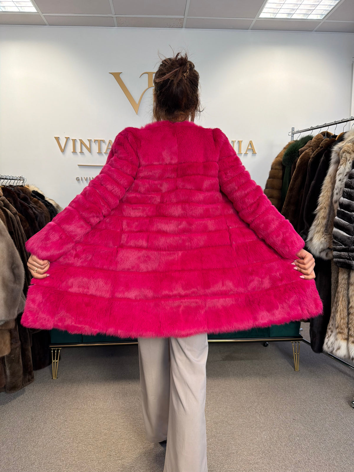 Pink Rabbit Fur Jacket, Small, Light