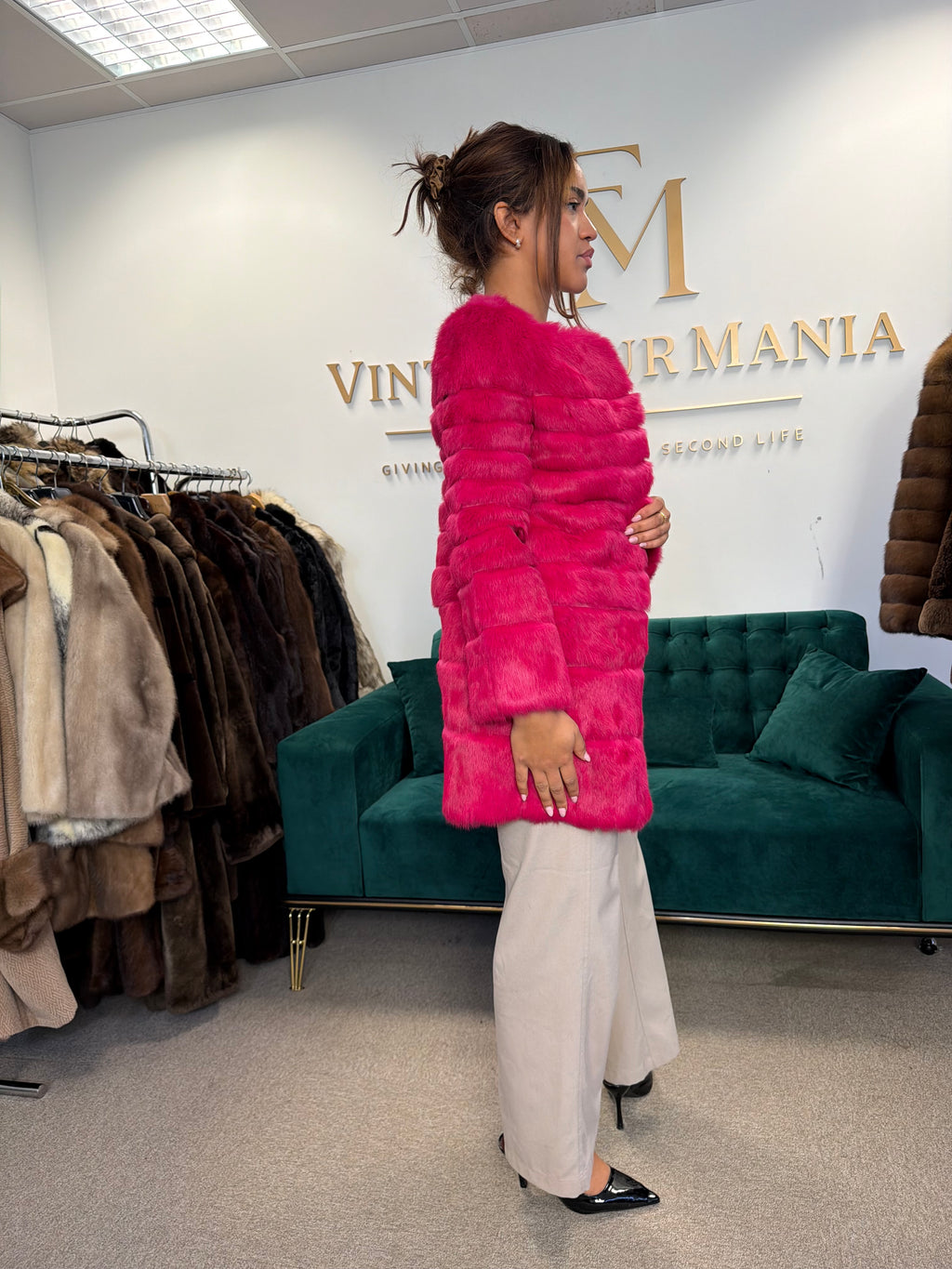 Pink Rabbit Fur Jacket, Small, Light