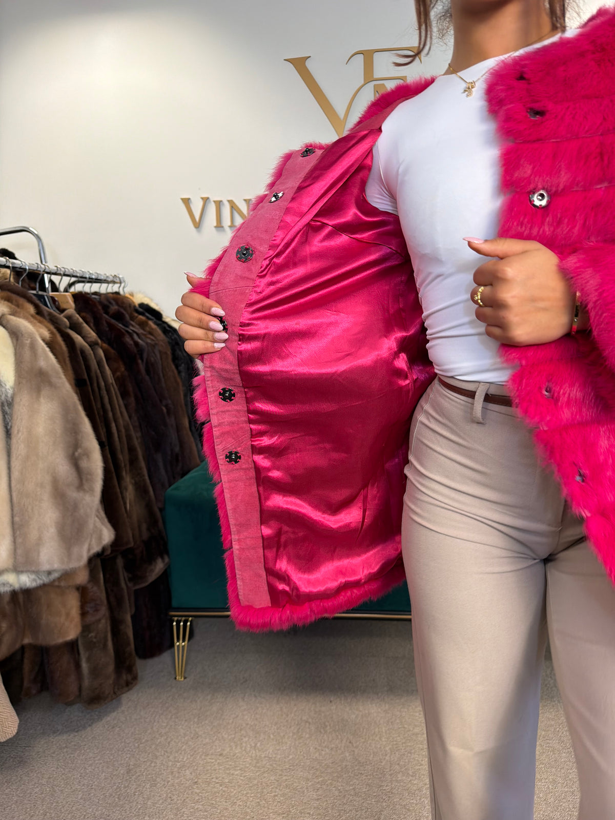 Pink Rabbit Fur Jacket, Small, Light