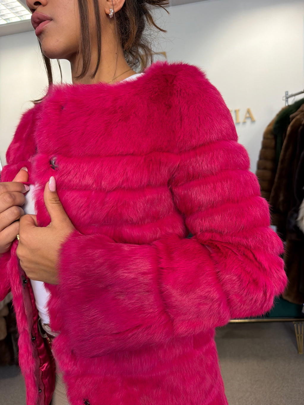 Pink Rabbit Fur Jacket, Small, Light