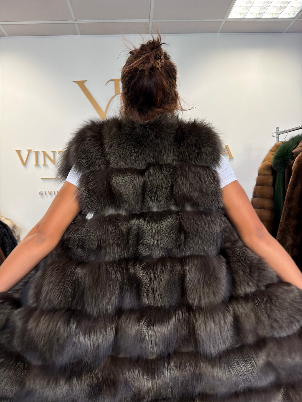 Dark Khaki Green Dyed Fox Fur Jacket, Fits S-M, New