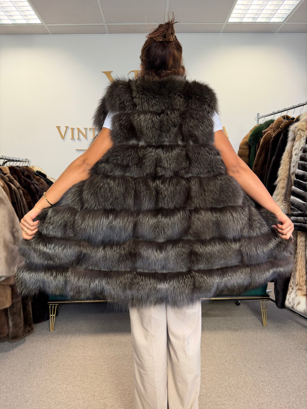 Dark Khaki Green Dyed Fox Fur Jacket, Fits S-M, New