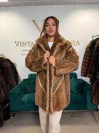 Brown Mink Fur Jacket with Snakeskin Leather, XL