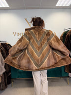 Brown Mink Fur Jacket with Snakeskin Leather, XL