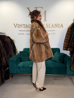 Brown Mink Fur Jacket with Snakeskin Leather, XL