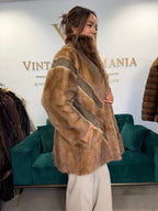 Brown Mink Fur Jacket with Snakeskin Leather, XL