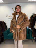 Brown Mink Fur Jacket with Snakeskin Leather, XL