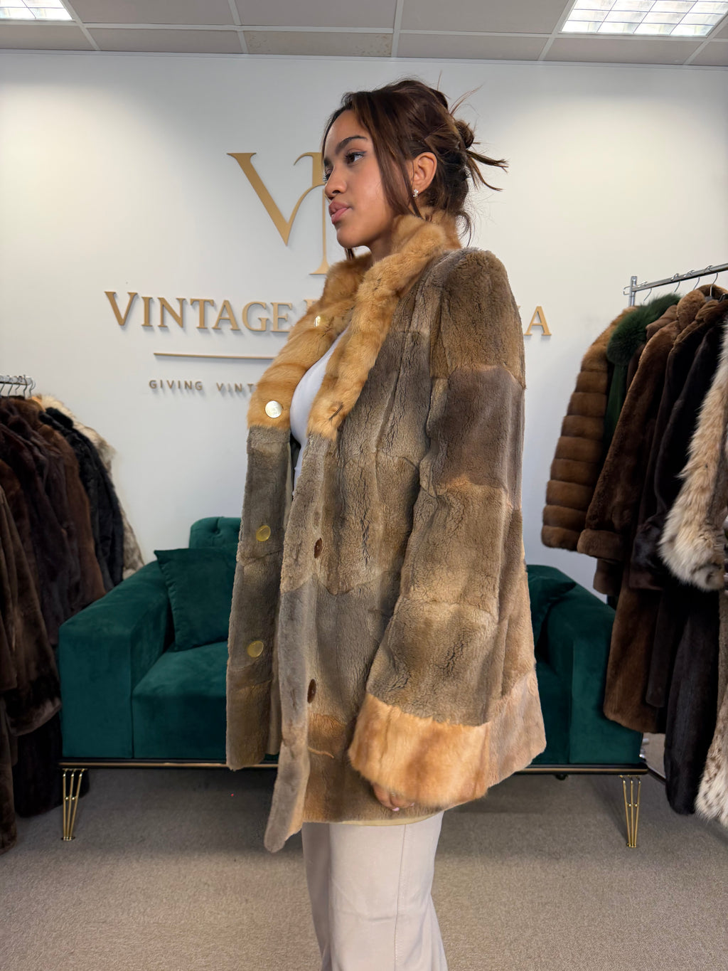 Sheared Feh Fur Jacket, Medium, Reversible, New