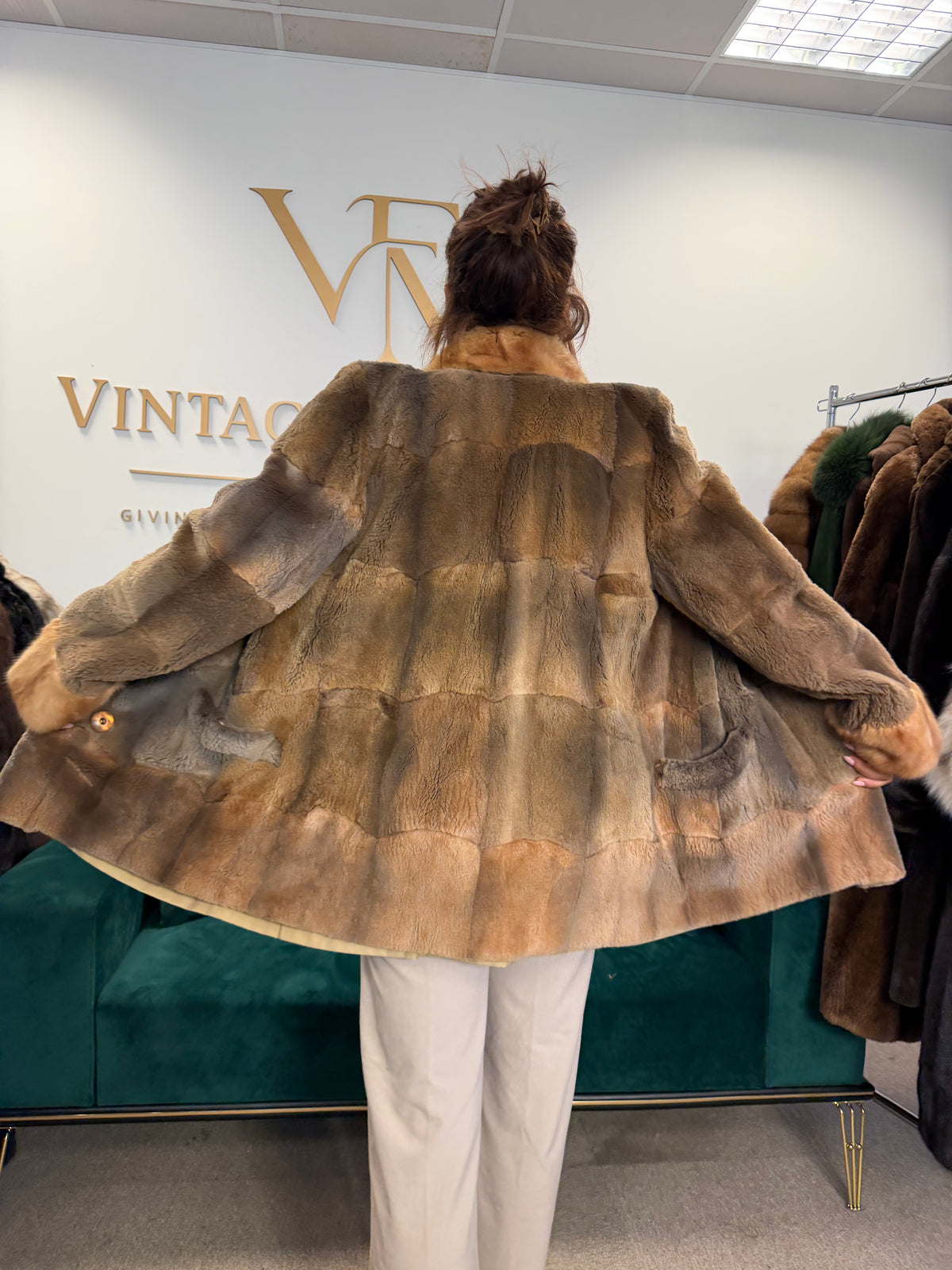 Sheared Feh Fur Jacket, Medium, Reversible, New