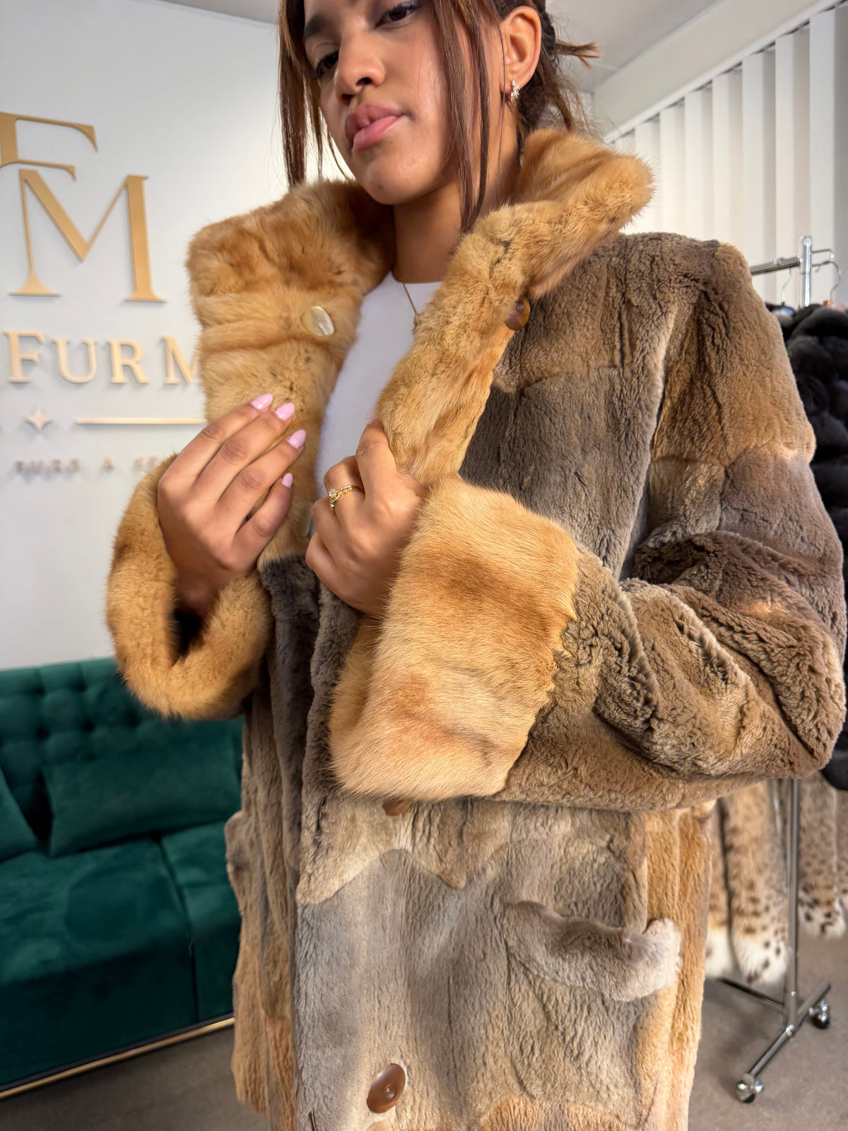 Sheared Feh Fur Jacket, Medium, Reversible, New