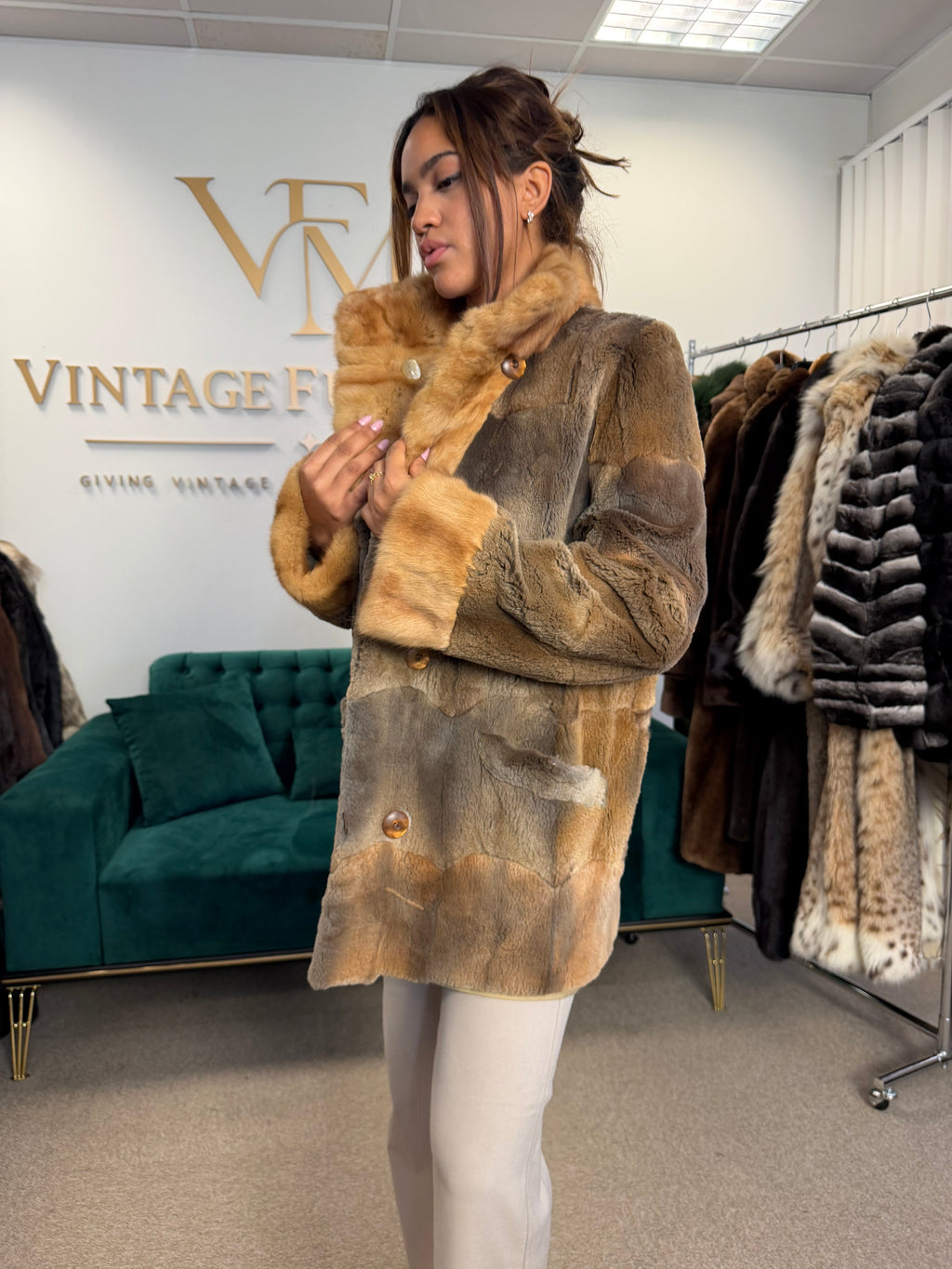Sheared Feh Fur Jacket, Medium, Reversible, New