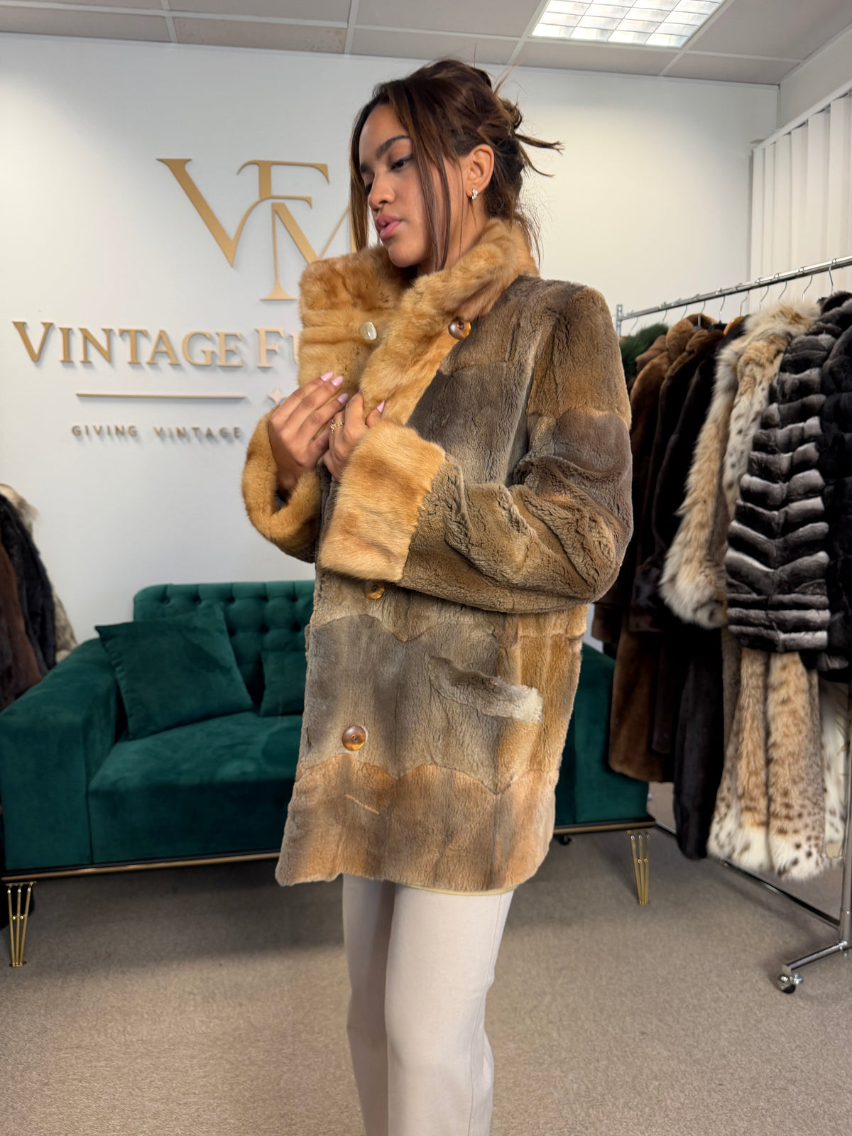 Sheared Feh Fur Jacket, Medium, Reversible, New
