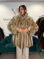 Coyote Fur Jacket with Leather, XXL