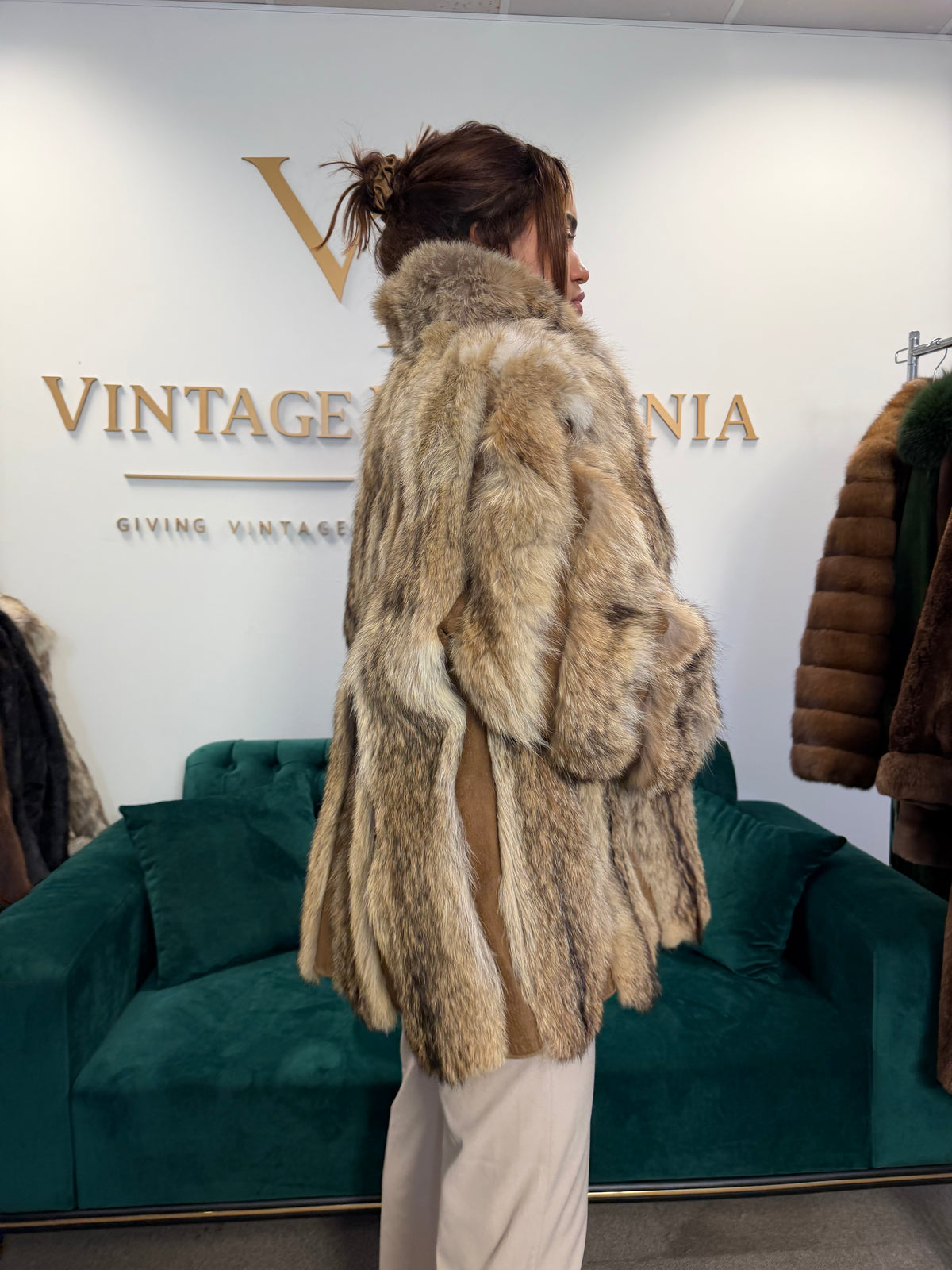 Coyote Fur Jacket with Leather, XXL