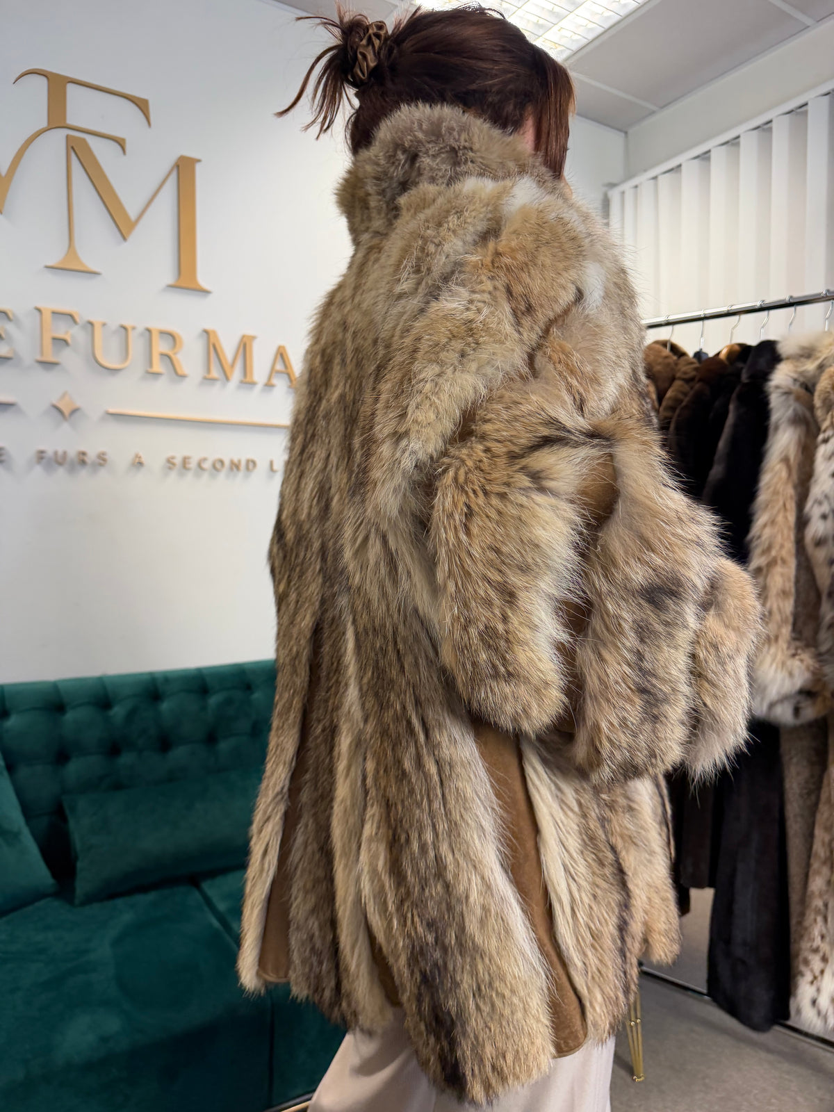 Coyote Fur Jacket with Leather, XXL