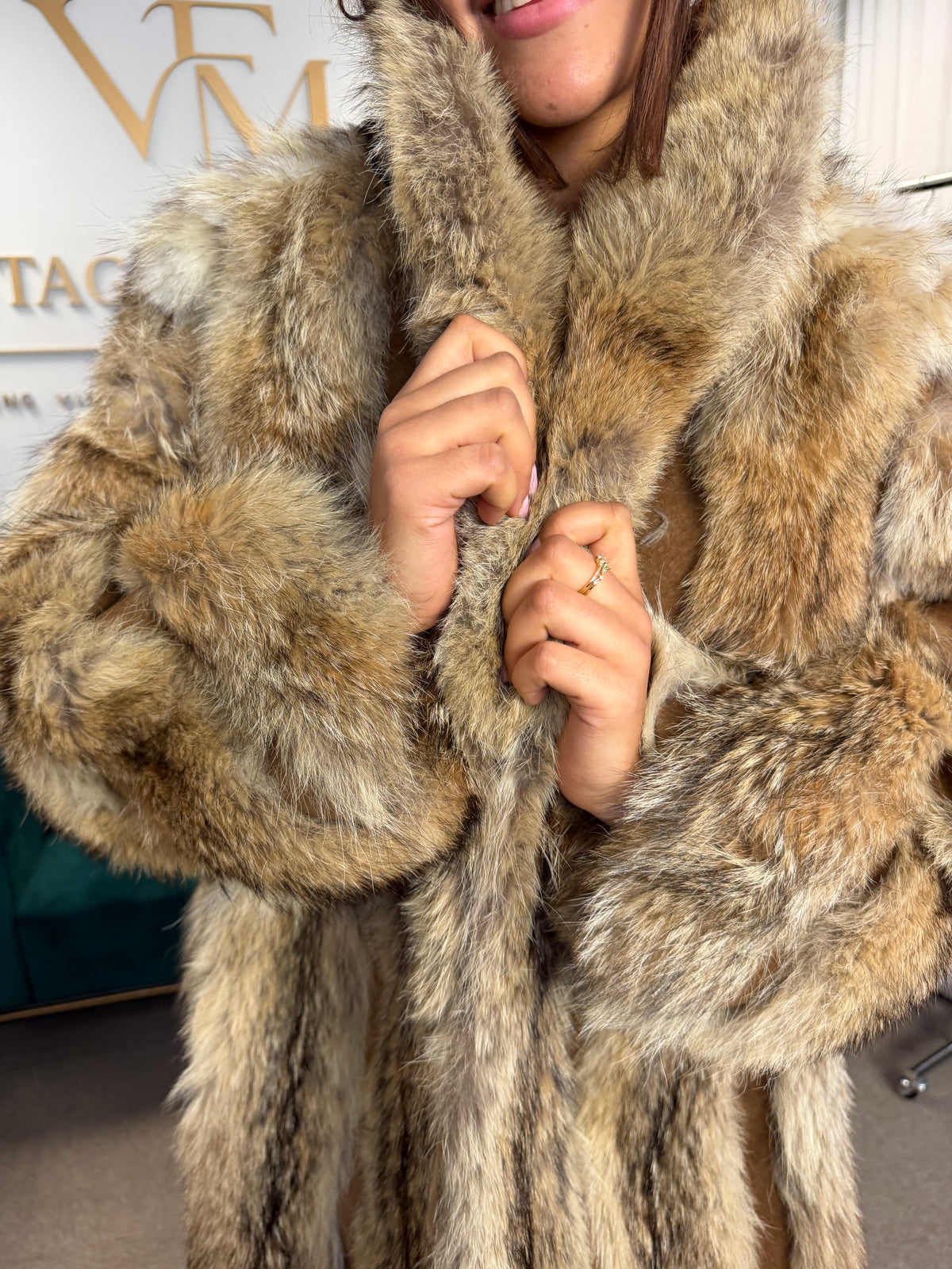 Coyote Fur Jacket with Leather, XXL