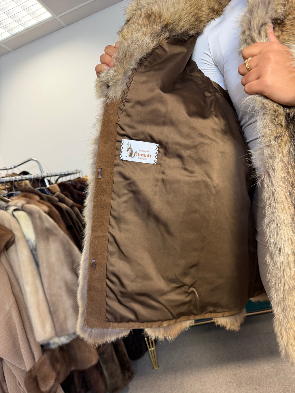Coyote Fur Jacket with Leather, XXL