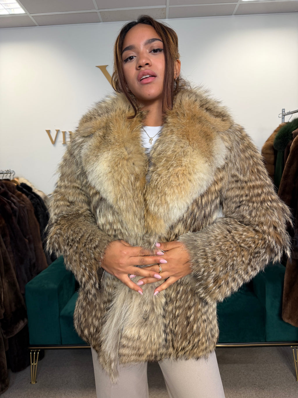 Coyote Fur Jacket, Medium, Trimmed