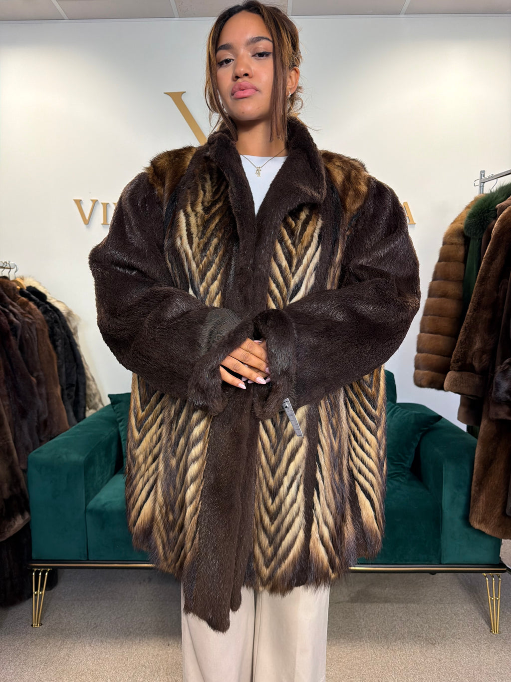 Sheared Beaver Fur Coat with Fitch, 5XL