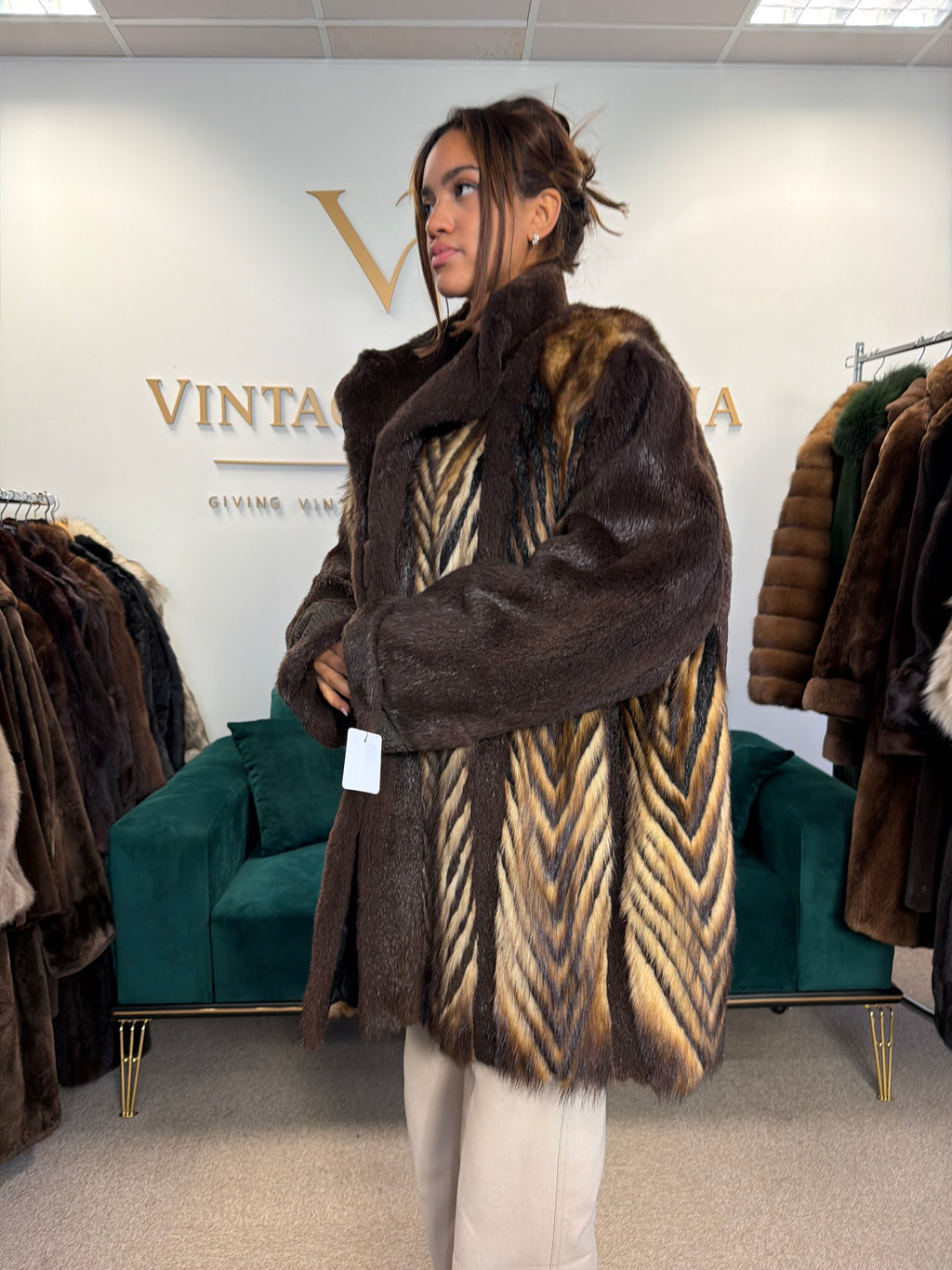 Sheared Beaver Fur Coat with Fitch, 5XL