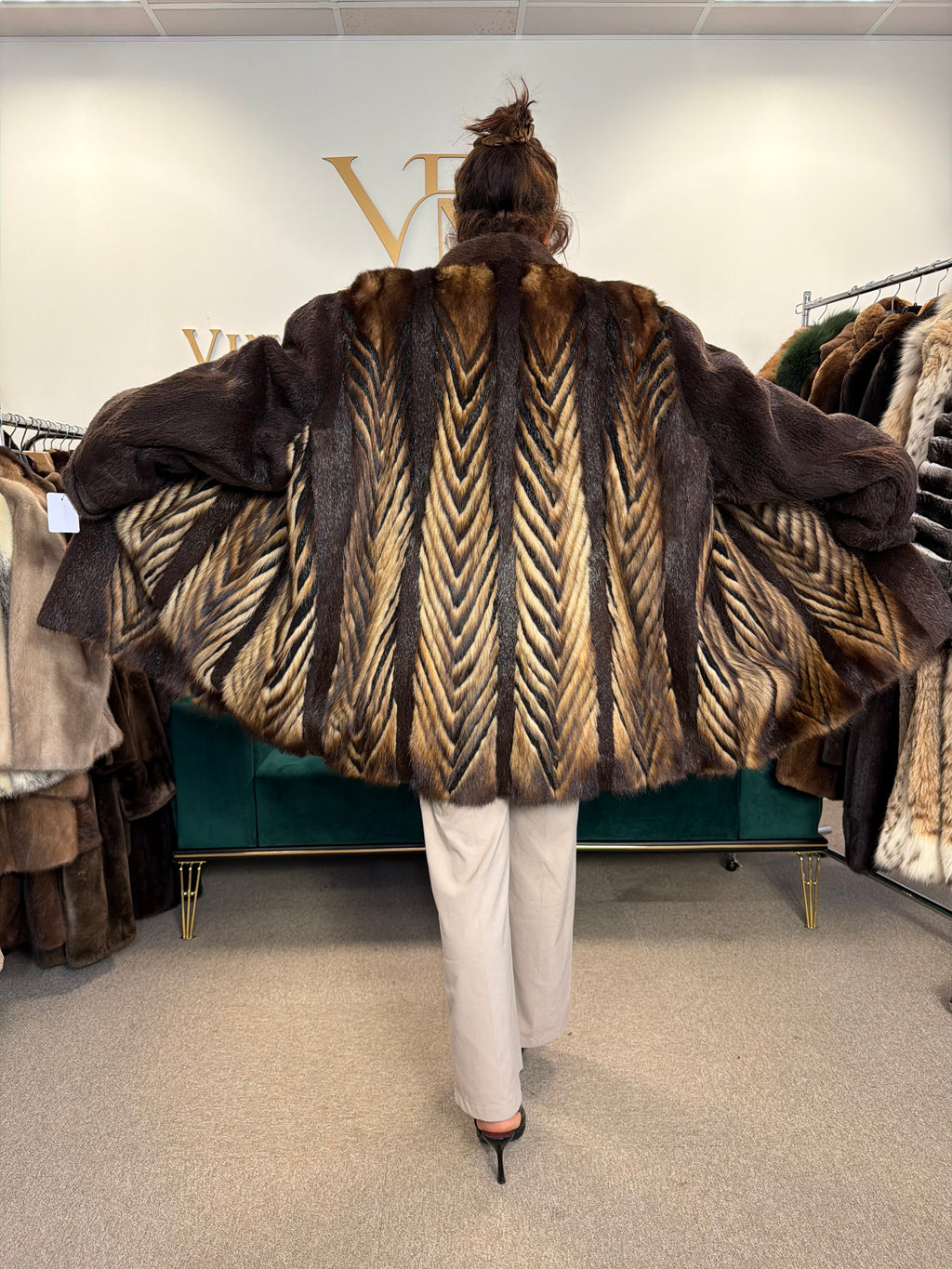 Sheared Beaver Fur Coat with Fitch, 5XL