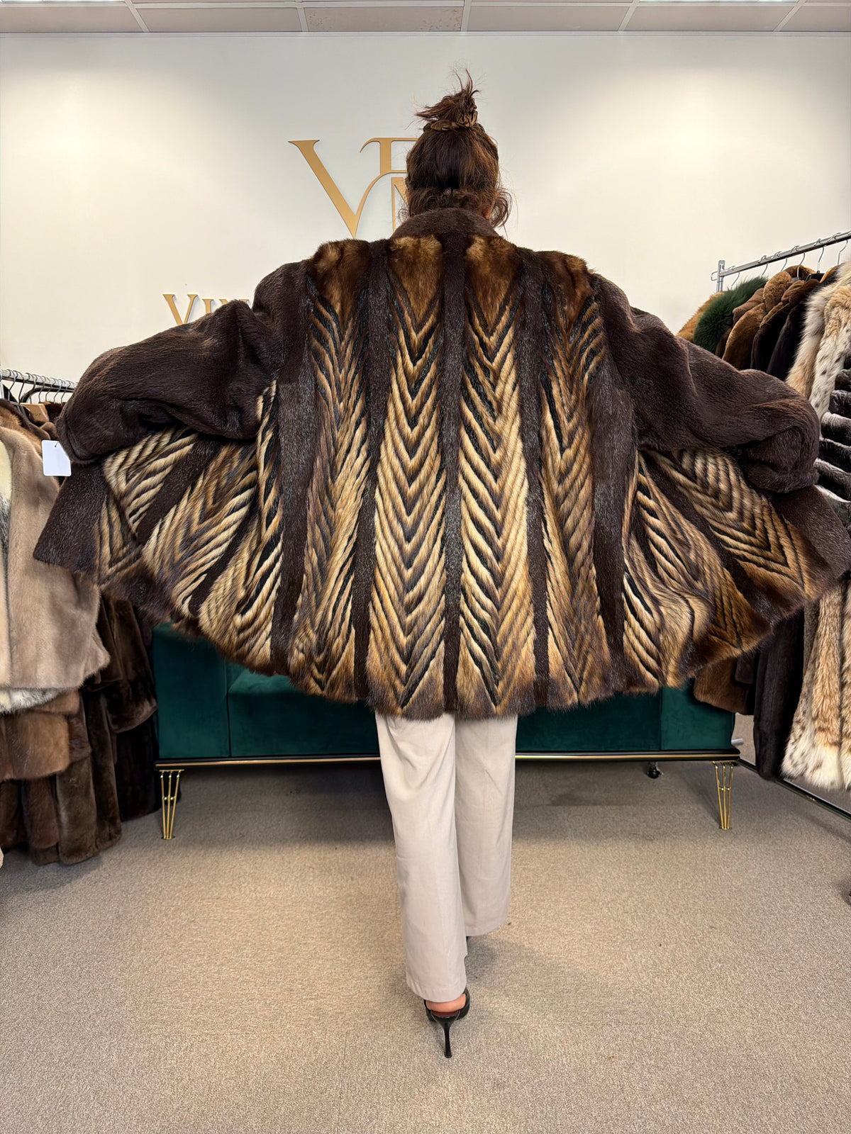 Sheared Beaver Fur Coat with Fitch, 5XL