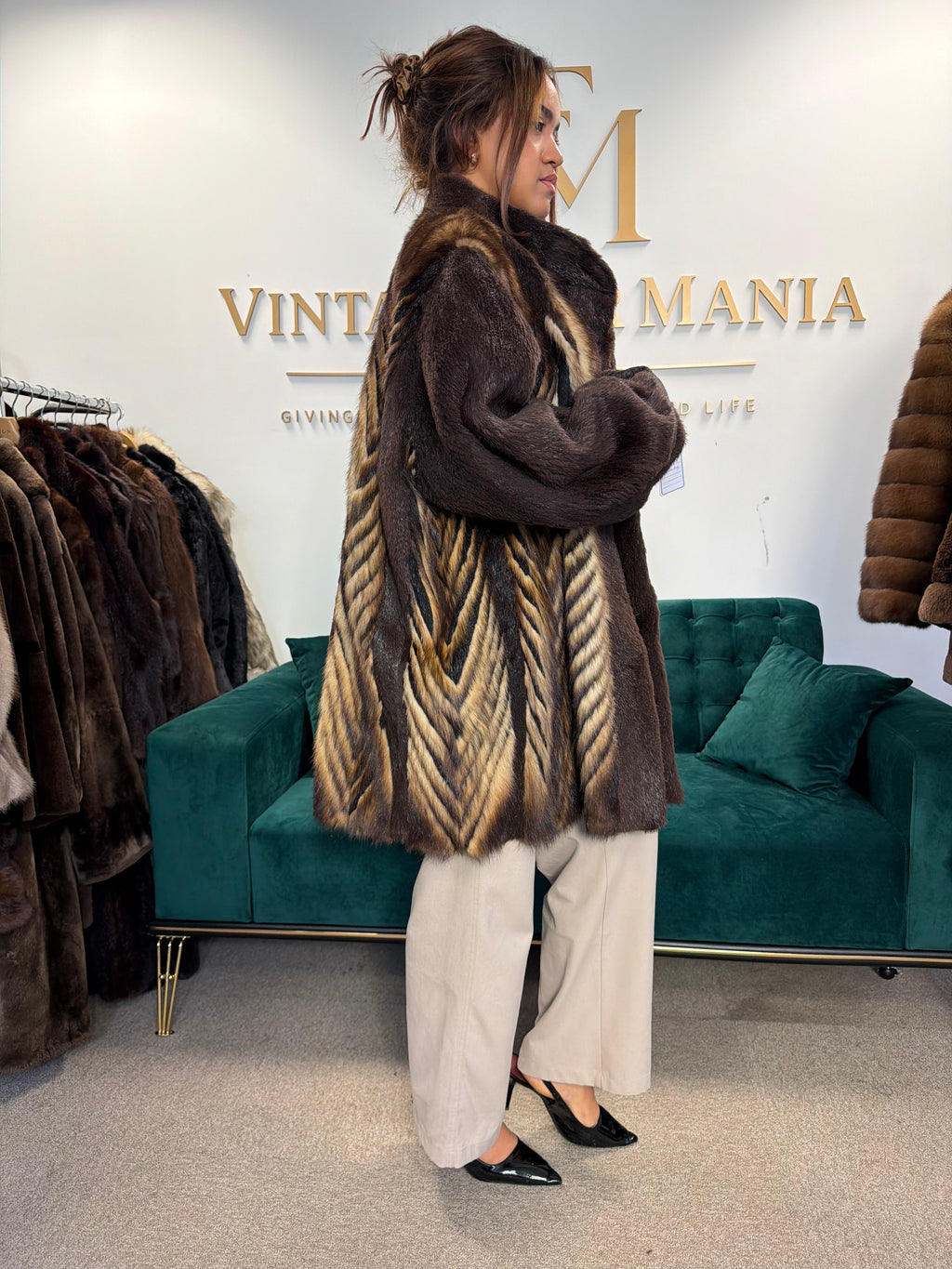 Sheared Beaver Fur Coat with Fitch, 5XL