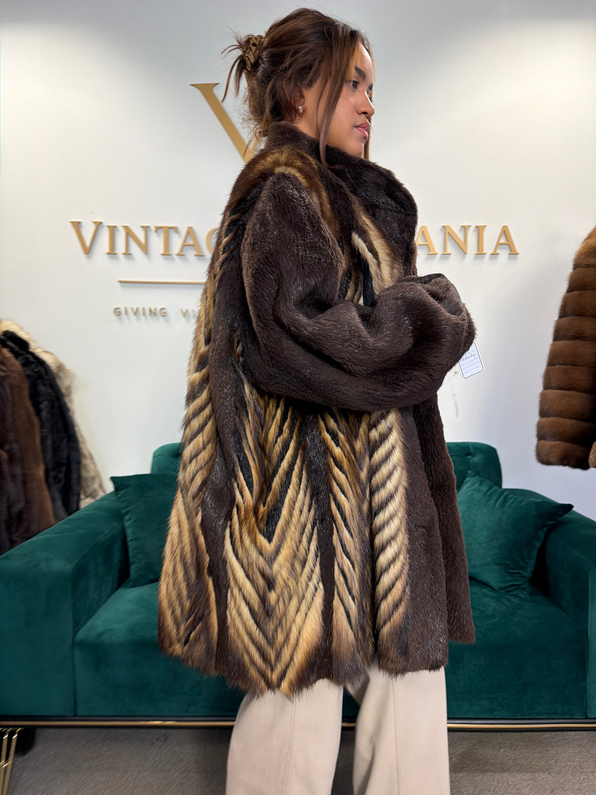 Sheared Beaver Fur Coat with Fitch, 5XL