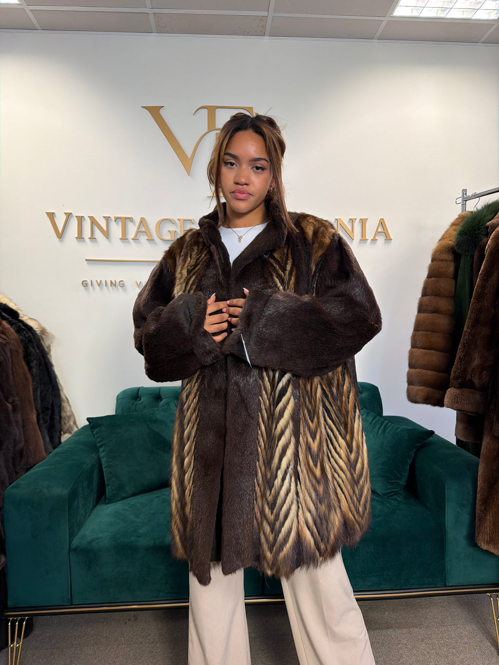 Sheared Beaver Fur Coat with Fitch, 5XL