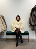 White Polar Fox Fur Coat, Leather, Size L