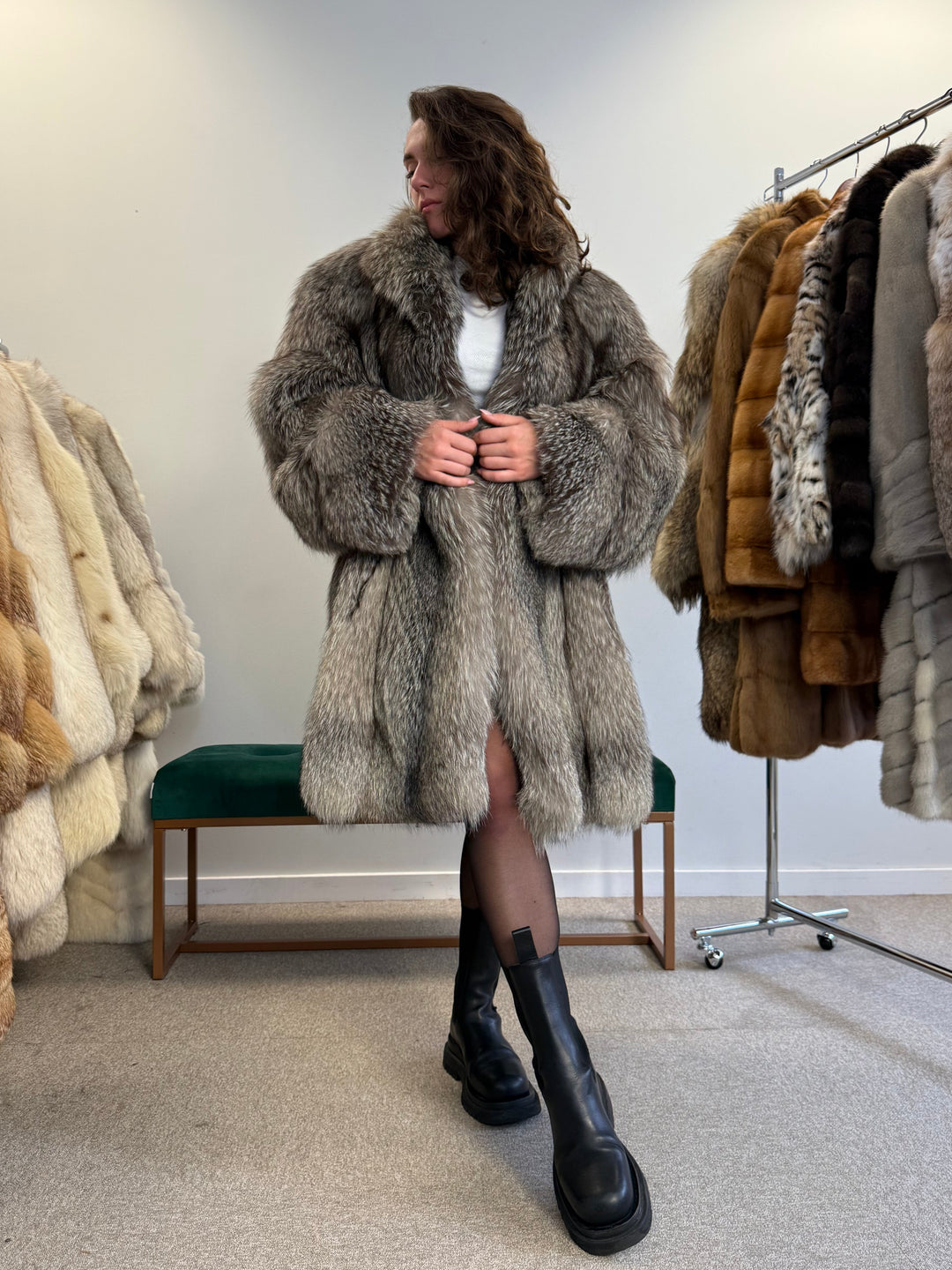 Crystal Fox Fur Coat - Size 3XL