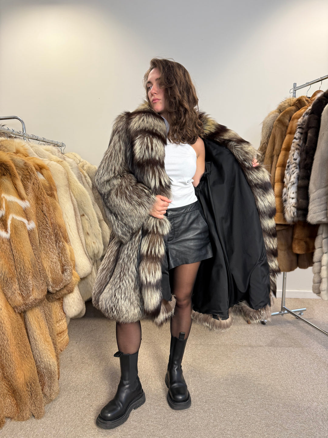 Silver fox luxury fluffy rare design,  XXL Size