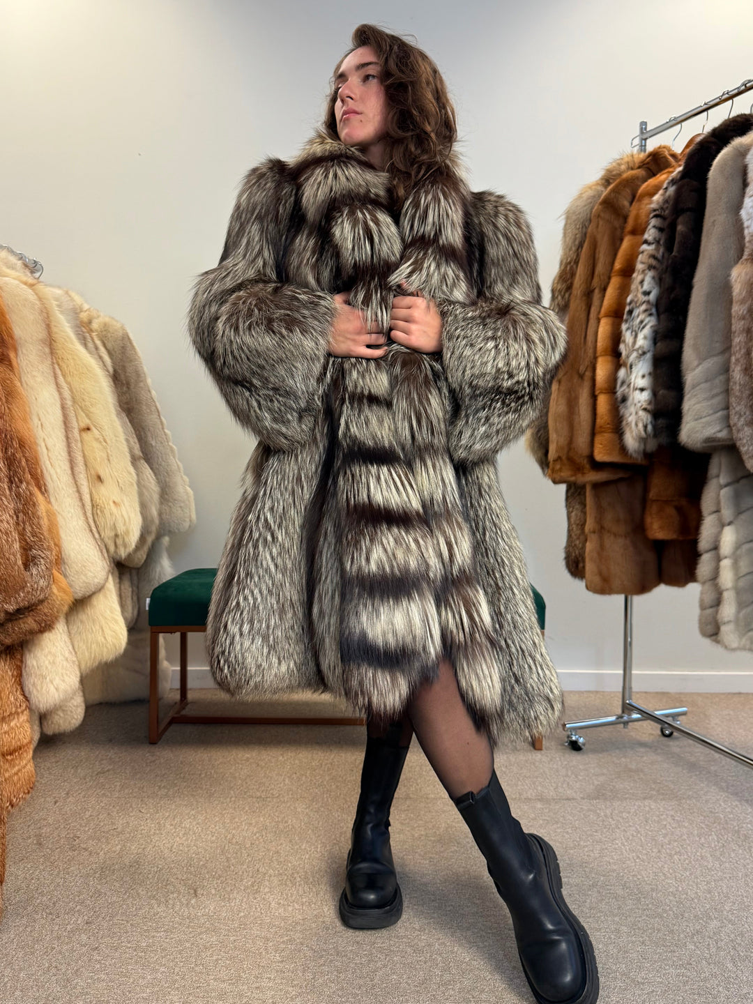 Silver fox luxury fluffy rare design,  XXL Size