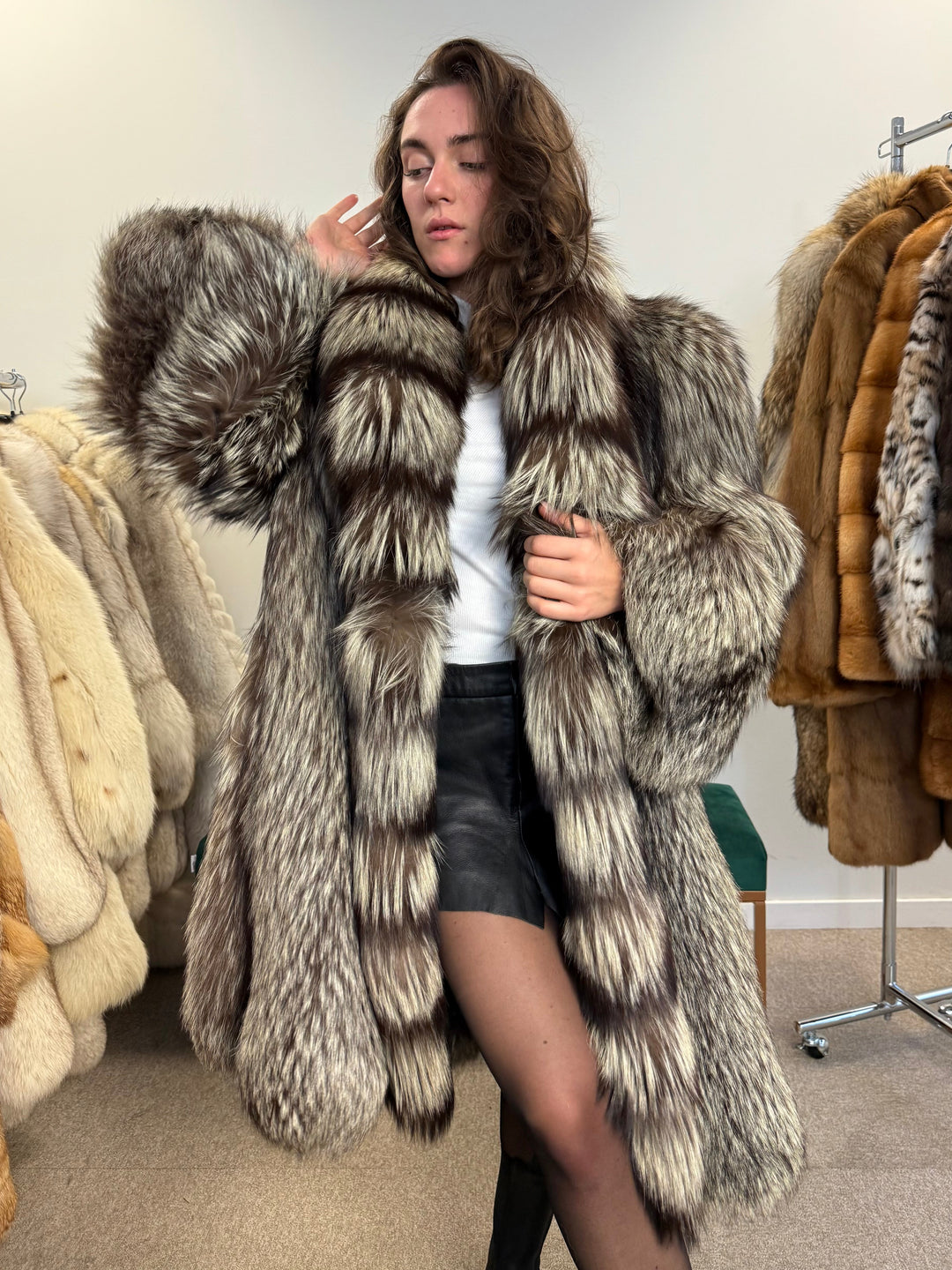 Silver fox luxury fluffy rare design,  XXL Size