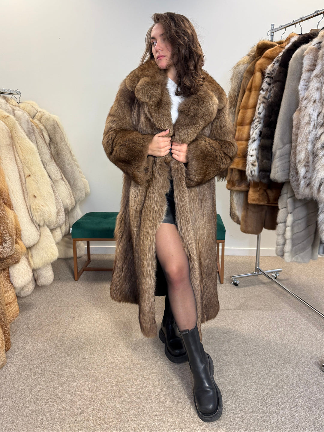 Brown Fox Fur Coat - Small Medium Size