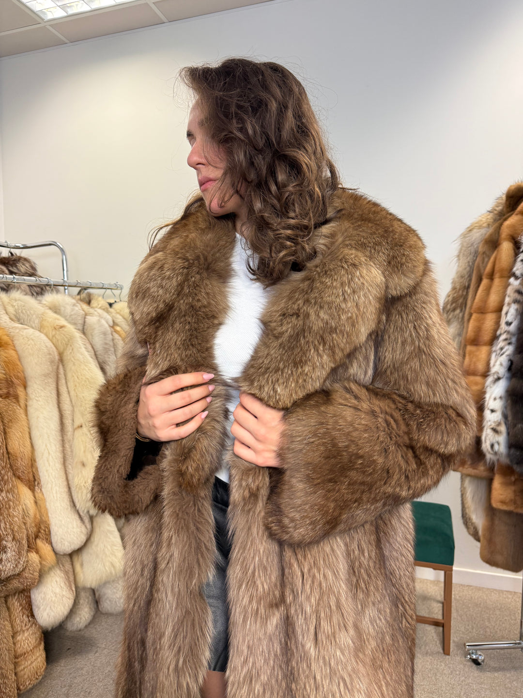 Brown Fox Fur Coat - Small Medium Size