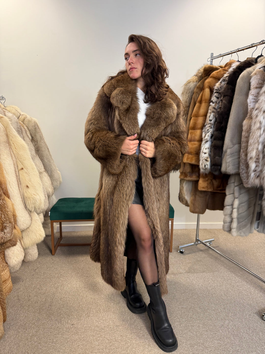 Brown Fox Fur Coat - Small Medium Size