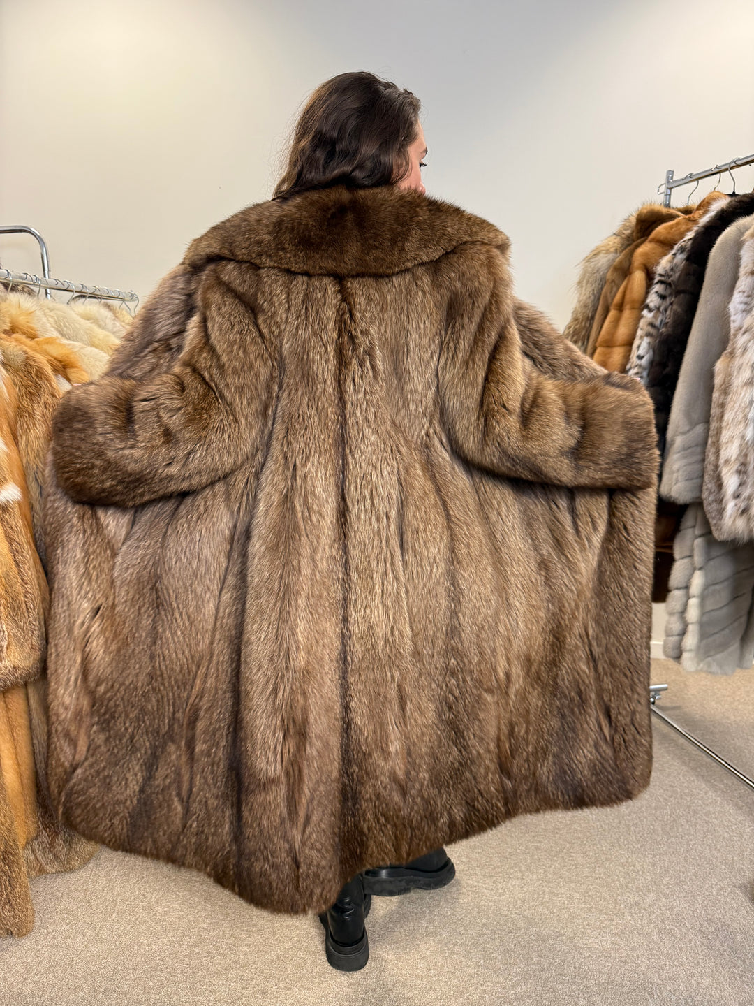 Brown Fox Fur Coat - Small Medium Size
